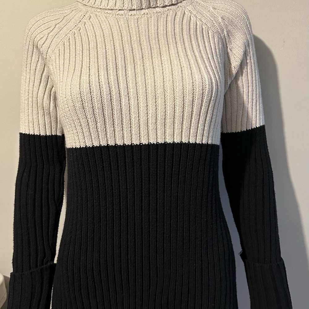 NWOT Small Aqua Black and Cream Turtleneck Sweater